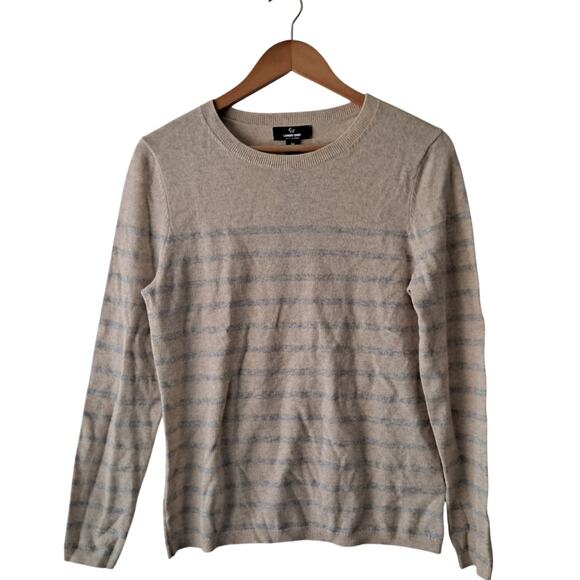 Lands' End Sweaters - NWT Lands' End Sandshell Stripe Cashmere Sweater Tan & Gray Women's Size L 14-16